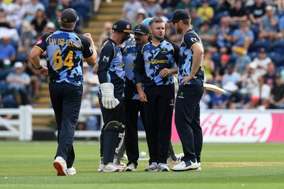 050726 - Glamorgan v Worcestershire Rapids - Vitality Blast Men - Mason Crane of Glamorgan bowls the ball to dismiss Adam Hose of Worcestershire