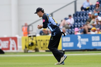 050726 - Glamorgan v Worcestershire Rapids - Vitality Blast Men - Ben Kellaway of Glamorgan catches the ball to dismiss Beyers Swanepoel of Worcestershire