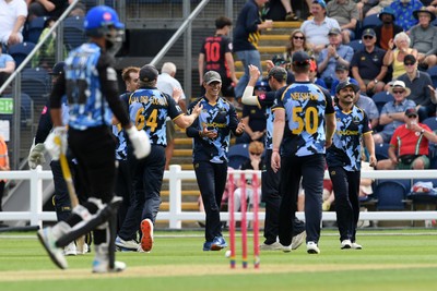050726 - Glamorgan v Worcestershire Rapids - Vitality Blast Men - Asa Tribe of Glamorgan catches the ball to dismiss Usama Mir of Worcestershire