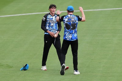 050726 - Glamorgan v Worcestershire Rapids - Vitality Blast Men - Dan Lategan of Worcestershire celebrates after he  catches the ball to dismiss Nathan McAndrew of Glamorgan