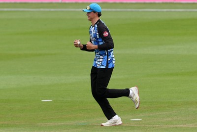 050726 - Glamorgan v Worcestershire Rapids - Vitality Blast Men - Dan Lategan of Worcestershire catches the ball to dismiss Mason Crane of Glamorgan and win the match