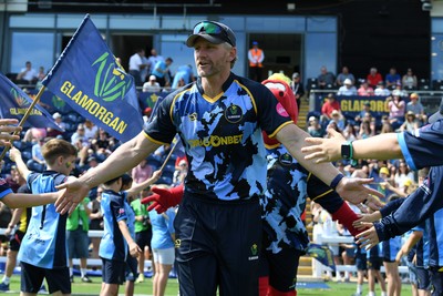 050726 - Glamorgan v Worcestershire Rapids - Vitality Blast Men - Timm Van Der Gugten of Glamorgan runs out