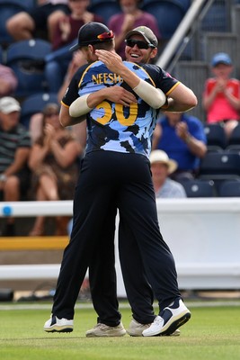 050726 - Glamorgan v Worcestershire Rapids - Vitality Blast Men - Jimmy Neesham of Glamorgan catches the ball to dismiss Matthew Waite of Worcestershire 