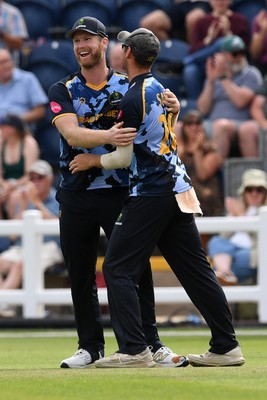 050726 - Glamorgan v Worcestershire Rapids - Vitality Blast Men - Jimmy Neesham of Glamorgan catches the ball to dismiss Matthew Waite of Worcestershire 