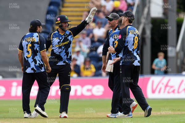 050726 - Glamorgan v Worcestershire Rapids - Vitality Blast Men - Ben Kellaway of Glamorgan catches the ball to dismiss Beyers Swanepoel of Worcestershire