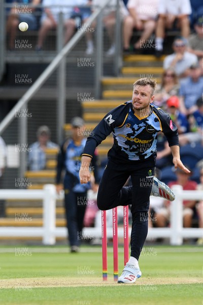050726 - Glamorgan v Worcestershire Rapids - Vitality Blast Men - Mason Crane of Glamorgan bowling