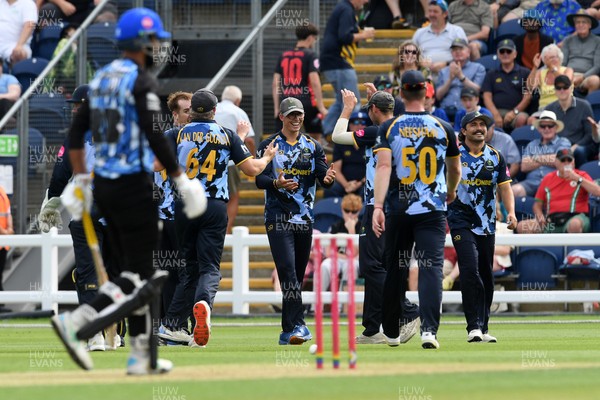 050726 - Glamorgan v Worcestershire Rapids - Vitality Blast Men - Asa Tribe of Glamorgan catches the ball to dismiss Usama Mir of Worcestershire