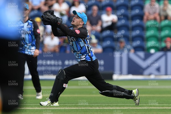 050726 - Glamorgan v Worcestershire Rapids - Vitality Blast Men - Gareth Roderick of Worcestershire catches the ball to dismiss Kiran Carlson of Glamorgan