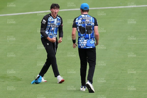 050726 - Glamorgan v Worcestershire Rapids - Vitality Blast Men - Dan Lategan of Worcestershire celebrates after he  catches the ball to dismiss Nathan McAndrew of Glamorgan