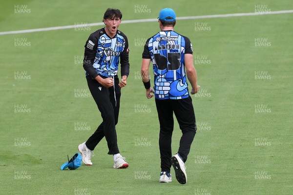 050726 - Glamorgan v Worcestershire Rapids - Vitality Blast Men - Dan Lategan of Worcestershire celebrates after he  catches the ball to dismiss Nathan McAndrew of Glamorgan