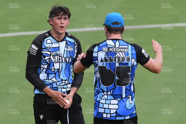050726 - Glamorgan v Worcestershire Rapids - Vitality Blast Men - Dan Lategan of Worcestershire celebrates after he  catches the ball to dismiss Nathan McAndrew of Glamorgan