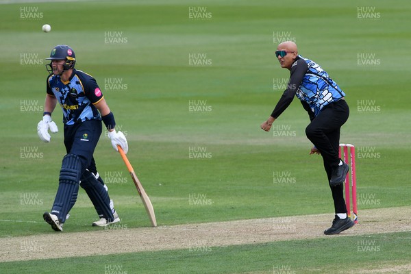 050726 - Glamorgan v Worcestershire Rapids - Vitality Blast Men - Fateh Singh of Worcestershire bowls the ball to dismiss Mason Crane of Glamorgan and win the match