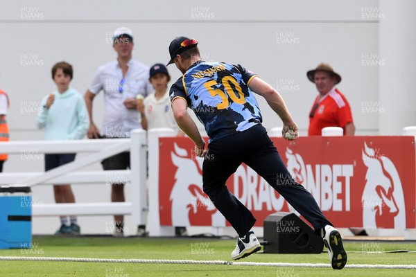 050726 - Glamorgan v Worcestershire Rapids - Vitality Blast Men - Jimmy Neesham of Glamorgan catches the ball to dismiss Matthew Waite of Worcestershire 