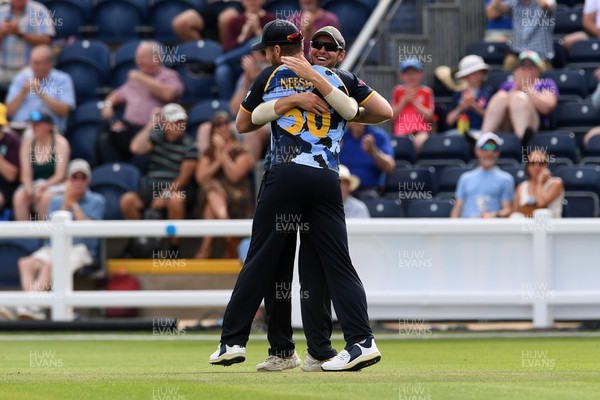 050726 - Glamorgan v Worcestershire Rapids - Vitality Blast Men - Jimmy Neesham of Glamorgan catches the ball to dismiss Matthew Waite of Worcestershire 