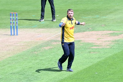 090826 - Glamorgan v Worcestershire Rapids - Metro Bank One Day Cup Men - Dan Douthwaite of Glamorgan bowls the ball to dismiss Kashif Ali of Worcestershire