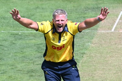 090826 - Glamorgan v Worcestershire Rapids - Metro Bank One Day Cup Men - Timm Van Der Gugten of Glamorgan appeals for the wicket