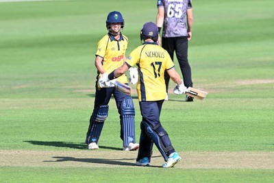 090826 - Glamorgan v Worcestershire Rapids - Metro Bank One Day Cup Men - Jack Hope-Bell and Callum Nicholls of Glamorgan