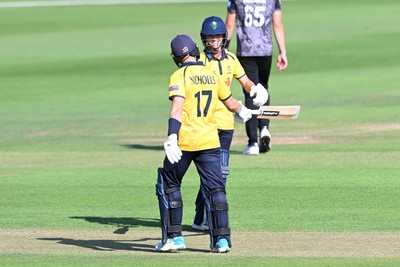 090826 - Glamorgan v Worcestershire Rapids - Metro Bank One Day Cup Men - Jack Hope-Bell and Callum Nicholls of Glamorgan