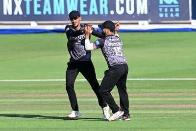 090826 - Glamorgan v Worcestershire Rapids - Metro Bank One Day Cup Men - Rehaan Edavalath of Worcestershire catches the ball to dismiss Dan Douthwaite of Glamorgan