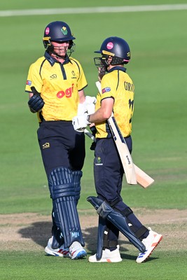 090826 - Glamorgan v Worcestershire Rapids - Metro Bank One Day Cup Men - Andy Gorvin of Glamorgan celebrates with Romano Franco of Glamorgan after winning the match on the final ball
