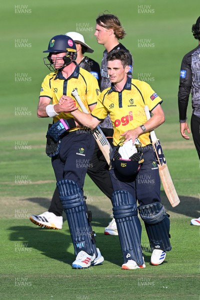 090826 - Glamorgan v Worcestershire Rapids - Metro Bank One Day Cup Men - Andy Gorvin of Glamorgan celebrates with Romano Franco of Glamorgan after winning the match on the final ball