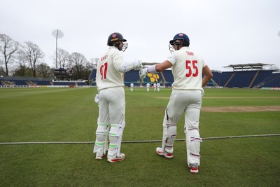 030426 - Glamorgan v Yorkshire - Rothesay County Championship Division One - Eddie Byrom and Asa Tribe of Glamorgan enter the field