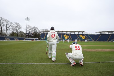 030426 - Glamorgan v Yorkshire - Rothesay County Championship Division One - Eddie Byrom and Asa Tribe of Glamorgan enter the field