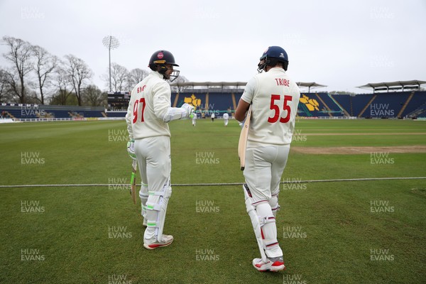 030426 - Glamorgan v Yorkshire - Rothesay County Championship Division One - Eddie Byrom and Asa Tribe of Glamorgan enter the field