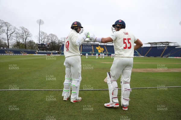030426 - Glamorgan v Yorkshire - Rothesay County Championship Division One - Eddie Byrom and Asa Tribe of Glamorgan enter the field