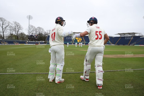 030426 - Glamorgan v Yorkshire - Rothesay County Championship Division One - Eddie Byrom and Asa Tribe of Glamorgan enter the field