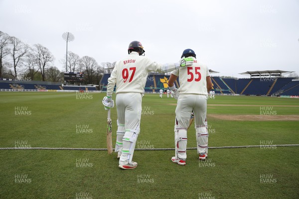030426 - Glamorgan v Yorkshire - Rothesay County Championship Division One - Eddie Byrom and Asa Tribe of Glamorgan enter the field