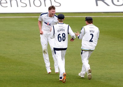 040426 - Glamorgan v Yorkshire - Rothesay County Championship Division One - Matthew Revis of Yorkshire celebrates taking the wicket of Chris Cooke