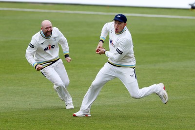 040426 - Glamorgan v Yorkshire - Rothesay County Championship Division One - Logan van Beek of Yorkshire celebrates catching the ball to dismiss Andy Gorvin