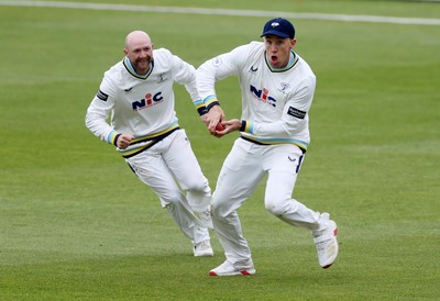 040426 - Glamorgan v Yorkshire - Rothesay County Championship Division One - Logan van Beek of Yorkshire celebrates catching the ball to dismiss Andy Gorvin