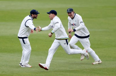040426 - Glamorgan v Yorkshire - Rothesay County Championship Division One - Logan van Beek of Yorkshire celebrates catching the ball to dismiss Andy Gorvin