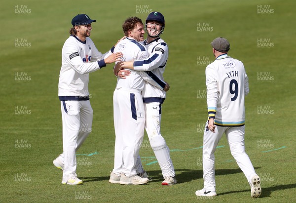 040426 - Glamorgan v Yorkshire - Rothesay County Championship Division One - Dom Bess of Yorkshire celebrates taking the wicket of Ben Kellaway