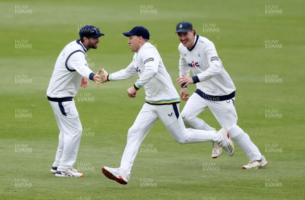 040426 - Glamorgan v Yorkshire - Rothesay County Championship Division One - Logan van Beek of Yorkshire celebrates catching the ball to dismiss Andy Gorvin