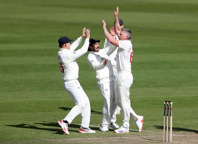 050426 - Glamorgan v Yorkshire - Rothesay County Championship Division One - Timm Van Der Gugten of Glamorgan celebrates taking the wicket of Finlay Bean caught by Chris Cooke