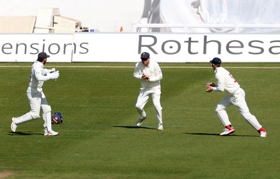 050426 - Glamorgan v Yorkshire - Rothesay County Championship Division One - Colin Ingram of Glamorgan catches the ball to dismiss Adam Lyth of Yorkshire