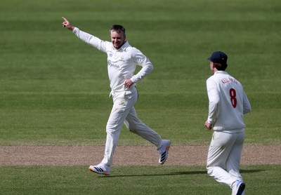 050426 - Glamorgan v Yorkshire - Rothesay County Championship Division One - Mason Crane of Glamorgan celebrates taking the wicket of George Hill of Yorkshire