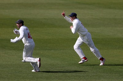 050426 - Glamorgan v Yorkshire - Rothesay County Championship Division One - Asa Tribe of Glamorgan celebrates after catches the ball to dismiss Logan van Beek