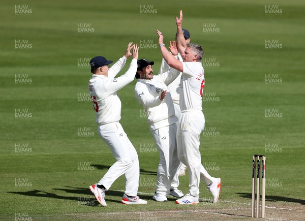 050426 - Glamorgan v Yorkshire - Rothesay County Championship Division One - Timm Van Der Gugten of Glamorgan celebrates taking the wicket of Finlay Bean caught by Chris Cooke