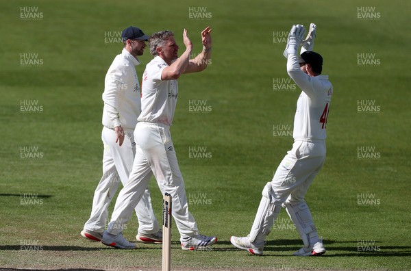 050426 - Glamorgan v Yorkshire - Rothesay County Championship Division One - Timm Van Der Gugten of Glamorgan celebrates taking the wicket of Dom Bess
