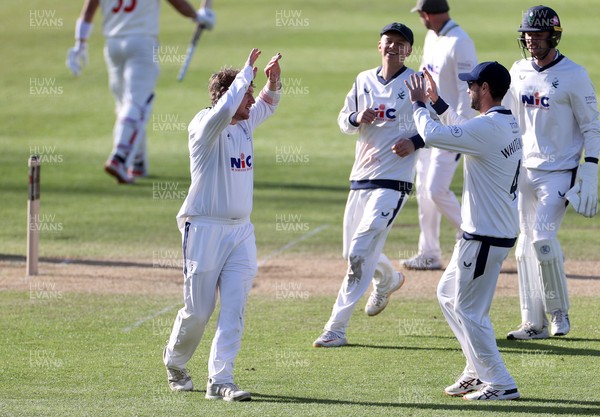 050426 - Glamorgan v Yorkshire - Rothesay County Championship Division One - Dom Bess of Yorkshire celebrates taking the wicket of Asa Tribe