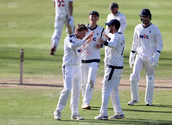 050426 - Glamorgan v Yorkshire - Rothesay County Championship Division One - Dom Bess of Yorkshire celebrates taking the wicket of Asa Tribe