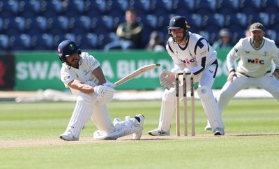 060426 - Glamorgan v Yorkshire, Rothesay County Championship, Division One - Kiran Carlson of Glamorgan plays a shot