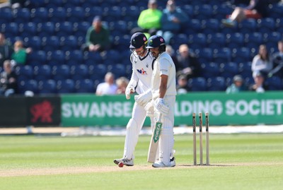 060426 - Glamorgan v Yorkshire, Rothesay County Championship, Division One - Kiran Carlson of Glamorgan is bowled out