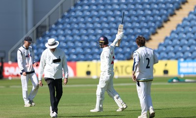 060426 - Glamorgan v Yorkshire, Rothesay County Championship, Division One - Colin Ingram of Glamorgan celebrates as he reaches 50 runs