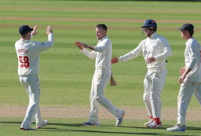 060426 - Glamorgan v Yorkshire, Rothesay County Championship, Division One - Mason Crane of Glamorgan celebrates after bowling out James Wharton of Yorkshire