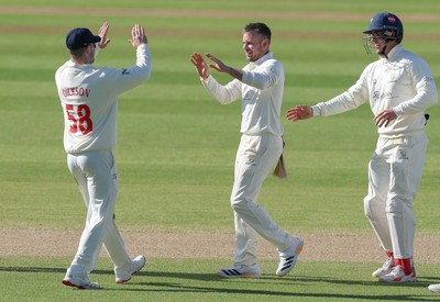 060426 - Glamorgan v Yorkshire, Rothesay County Championship, Division One - Mason Crane of Glamorgan celebrates after bowling out James Wharton of Yorkshire